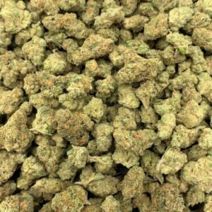 Close-up of Honey Buns Exotic THCa Flower, highlighting the strain's unique characteristics and trichome structure